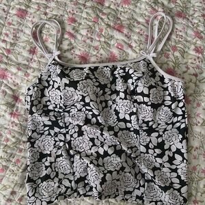 Vintage Floral Black and White Women's Tankini Top Large
